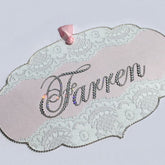 Dalmazio Design Keepsake Swarovski Plaque - Bracket Shape Lace Ribbon & Personalization